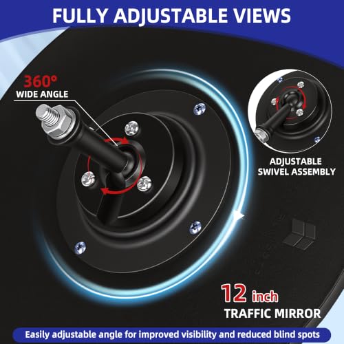 Shatterproof Acrylic Convex Mirror 12 Inch with LifetimeWarranty, Wide Angle Anti Theft Blind Spot Mirror with Wall Mount Kit for Garage Driveway and Store Safety, Outdoor Indoor - size: 12" Acrylic