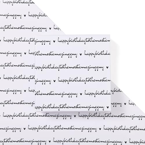 Sikiweiter Birthday Wrapping Paper - 17" x 16.5 Feet Roll - Happy Birthday to The Most Amazing Guy for Man's Birthday(Birthday Text) - color: Birthday Text
