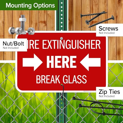 Fire Extinguisher Here Break Glass Sign, 12x18 Inches, Rust Free .063 Aluminum, Fade Resistant, Made in USA by My Sign Center - size: 12x18 Aluminum