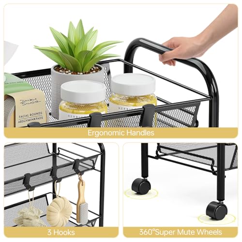 TOOLF 5 Tier Rolling Cart, Metal Utility Storage Cart with Wheels, Black - color: Black, size: 5-Tier