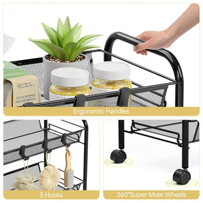 TOOLF 5 Tier Rolling Cart, Metal Utility Storage Cart with Wheels, Black - color: Black, size: 5-Tier