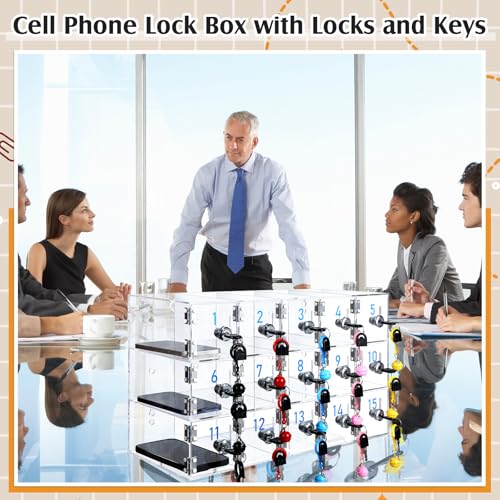 15 Doors Cell Phone Locker Box with Charging Hole (Upgrade Size), Clear Acrylic Cell Phone Storage Cabinet Wall Mounted, Locks, Key, Number for Classroom Employee Office School Factory - style: 15 Doors