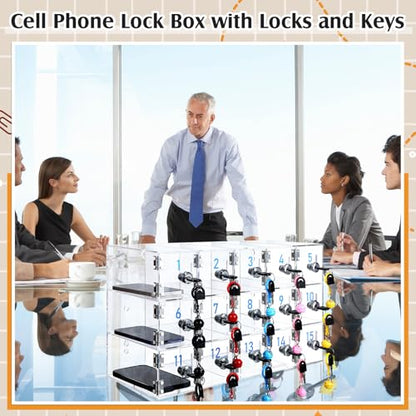 15 Doors Cell Phone Locker Box with Charging Hole (Upgrade Size), Clear Acrylic Cell Phone Storage Cabinet Wall Mounted, Locks, Key, Number for Classroom Employee Office School Factory - style: 15 Doors