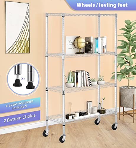 FDW | 4-Tier Wire Shelf with Wheels | 36" x 14" x 62" | Chrome - color: Chrome, size: 36×14×62