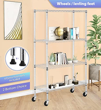 FDW | 4-Tier Wire Shelf with Wheels | 36" x 14" x 62" | Chrome - color: Chrome, size: 36×14×62