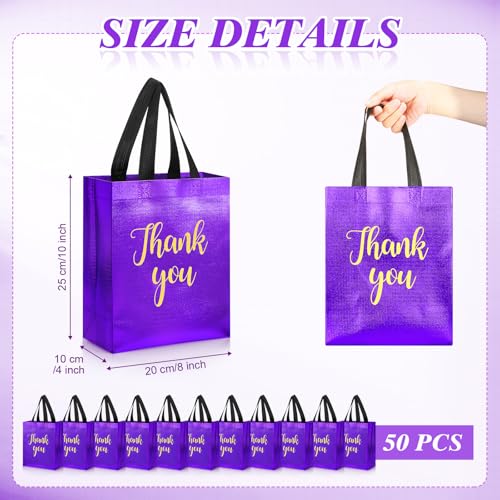 Fumete 50 Pcs Purple Glossy Thank You Gift Bag with Handles - color: Purple