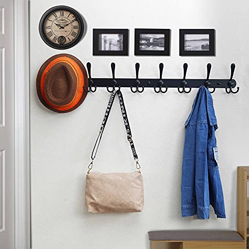 Dseap Coat Rack Wall Mount - 29.5” Long 8-Tri-Hooks Heavy Duty Coat Hanger Rail Wall Hooks for Hanging Coats Hats Clothing Clothes Purse Mudroom Entryway, Black, Pack of 2 - color: Black, size: L=29.5” (2 Pcs)