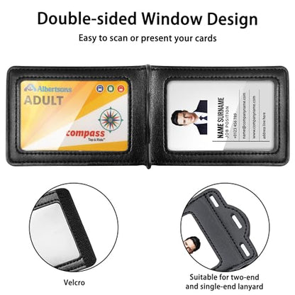 Retractable Reel Badge Holder with Double Side Clear Window Easily Holds 1 to 6 Cards, Trifold Heavy Duty ID Card Holder, for Nurse Teacher School Medical Law Enforcement - color: Retractable & Double-sided Clear