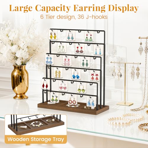 EsLuker.ly Earring Card Display Stand for Vendors Events Selling, 36 Hooks - color: Dark Brown+Black