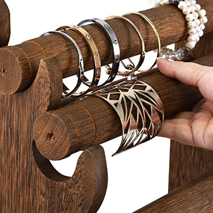 Ikee Design Wooden 4 Tier Jewelry Bracelet Bangle Scrunchie Display Stand - color: Brown