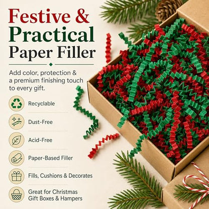 STRBOXONG Christmas Red Green Crinkle Paper Filler 1 LB, Recyclable Crinkle Cut Paper Shred for Holiday Gift Baskets, Christmas Gift Boxes, Gift Bags, Party Favors and Seasonal Packaging - color: Christmas Red & Green