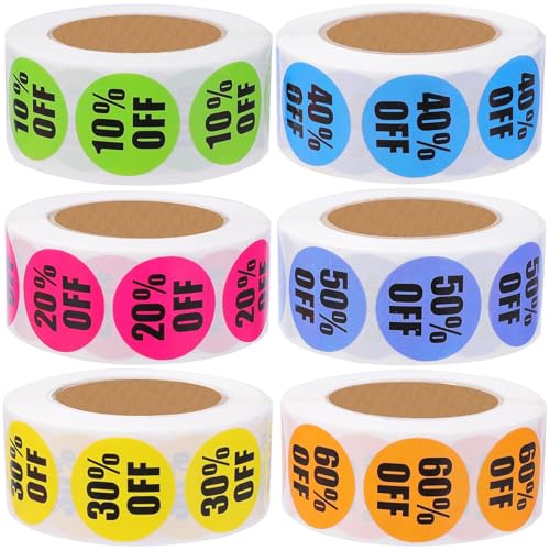 3000Pcs Discount Stickers,1 in Percent Off Sale Stickers,6 Rolls
