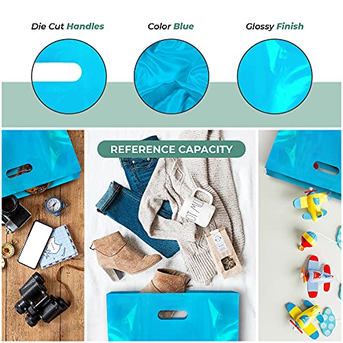 15x18 Blue Plastic Bags, 2" Gusset, Glossy, Die-Cut, 1.25 Mil, 100 Pack