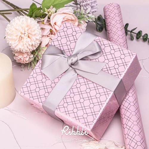 Ribbli Rose Gold Pink Birthday Wrapping Paper Mini Roll, 3 Rolls Grey Pink Black Geometry Pattern with Rose Gold Foil for Valentines Day Mothers Day Wedding - 17 inch x 120 inch(10feet) Per Roll - color: Grey/Pink/Black