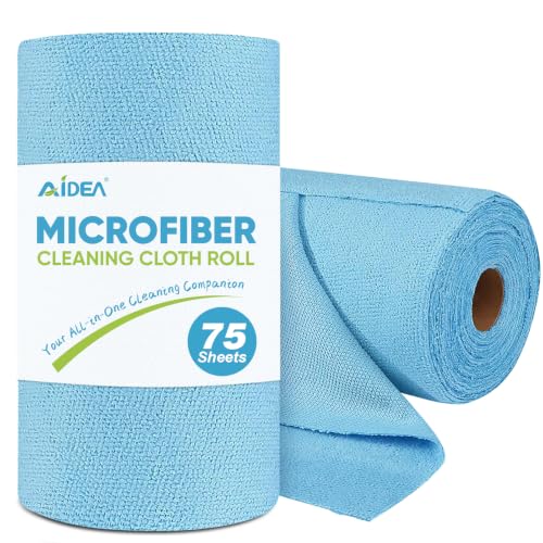 AIDEA Microfiber Cleaning Cloth Roll-75PK, Shop Rags Blue 11.5"×11.5" - color: Blue