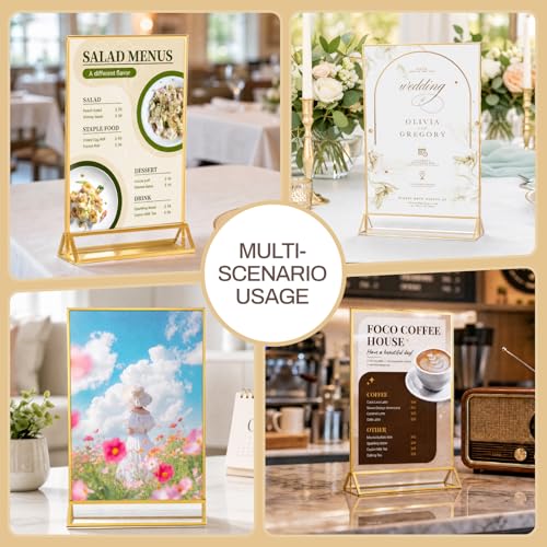 8 Pack Acrylic Sign Holder 8.5x11, Double Sided Gold Frames, Clear Acrylic Sign Holder Picture Frame, Vertical Table Menu Display Stand, Plastic Gold Picture Frames & Gold Table Frames for Wedding Party (Provide Non-slip Mats) - size: 8 Pack 8.5x11