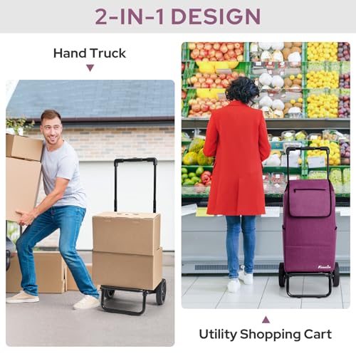 KEDSUM 2-in-1 Shopping Cart,330LB Foldable Grocery Cart with Wheels,Purple - color: Purple