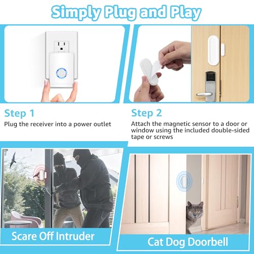 GreenCycle Wireless Door Open Sensor Chime, Door Entry Chime - color: 1 plug recevier+ 2 chime