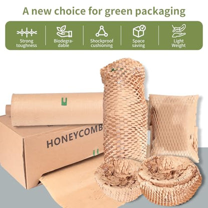Eco-Friendly Honeycomb Packing Paper - 15" x 500' with Easy Dispense Box, 100% Recyclable Kraft Material, Ideal for E-Commerce, Moving, and Small Business Shipping