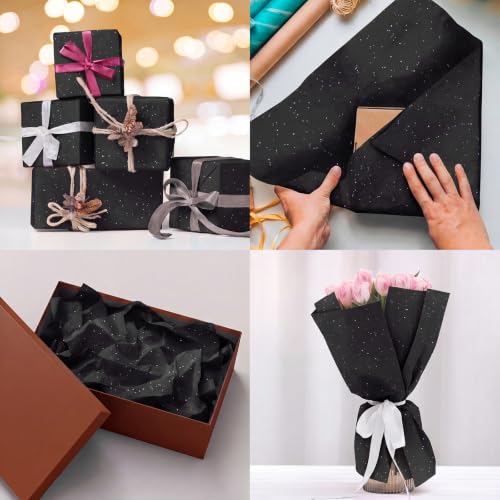120 Sheets 14 x 20 Inch Black Glitter Tissue Paper for Gift Bags - color: Glitter Black