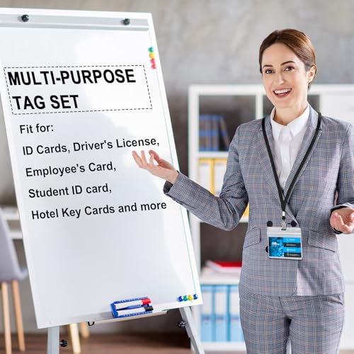 Marspark 100 Sets 4"x3" Name Badge Holder with Lanyard Bulk, Black, Blue - color: Black, Blue