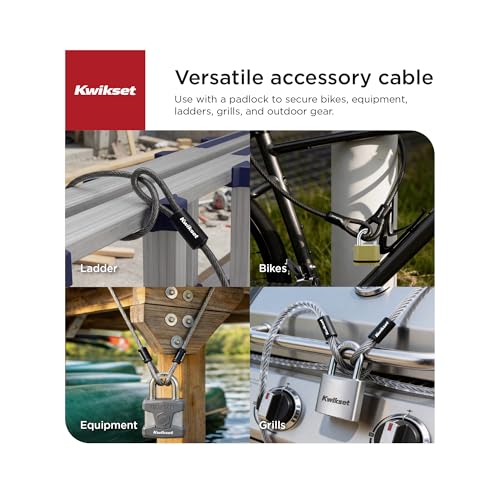 Kwikset Looped End Security Cable, 15 ft, 5/8 in Diameter, Steel, Black - size: 5/8" Diameter