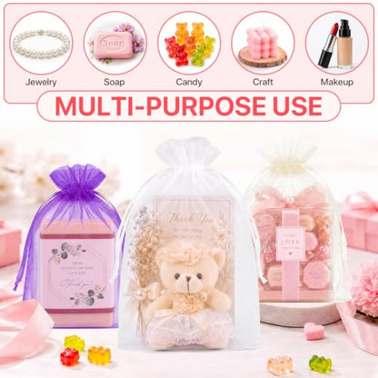 ANZNKU 100PCS Organza Bags 5x7 Ivory Small Gift Mesh Drawstring Goodie Bags - color: Ivory