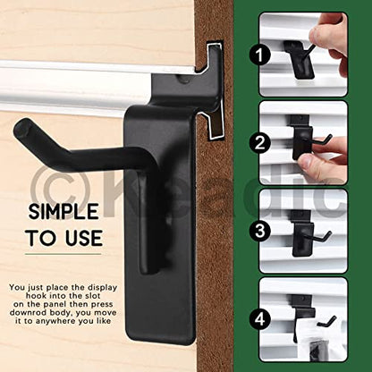 Keadic 20Pcs 6” Slatwall Hooks Set Heavy Duty Slat Wall Shelf Brackets Hanging Hook Pegboard Gridwall Panel Hook for Garage Shop Retail Display and Organization (Black)