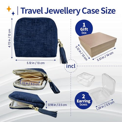 Small Travel Jewelry Case with Earring Box Mini Jewelry Case - color: Navy Blue
