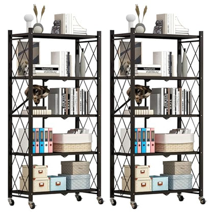 Heavy Duty 5-Tier Foldable Storage Shelf with Locking Wheels
