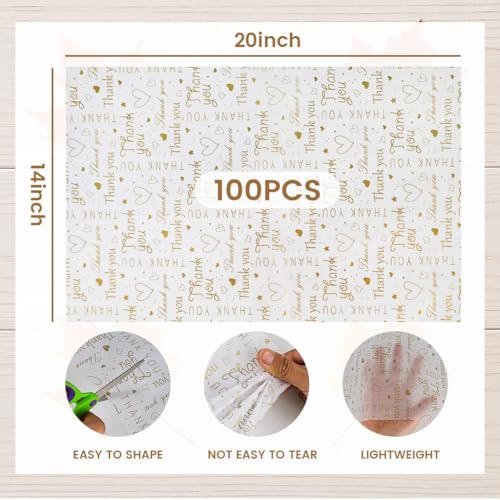 Koogel 100 Sheets White Gold Thank You Tissue Paper, 20 X 14 inches - color: White