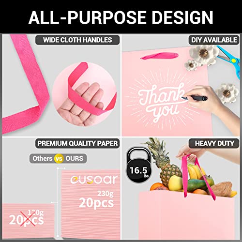 EUSOAR Kraft Paper Bags, 3 Sizes 30pcs Handled Gift Wrap Bags, Pink Recyclable Sturdy Kraft Business Handmade Paper Bag, Craft Birthday Present Bag - color: Pink