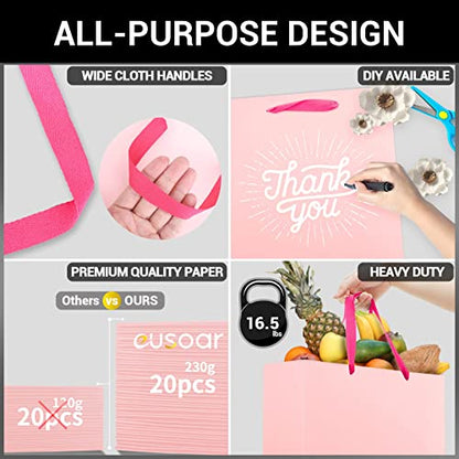 EUSOAR Kraft Paper Bags, 3 Sizes 30pcs Handled Gift Wrap Bags, Pink Recyclable Sturdy Kraft Business Handmade Paper Bag, Craft Birthday Present Bag - color: Pink