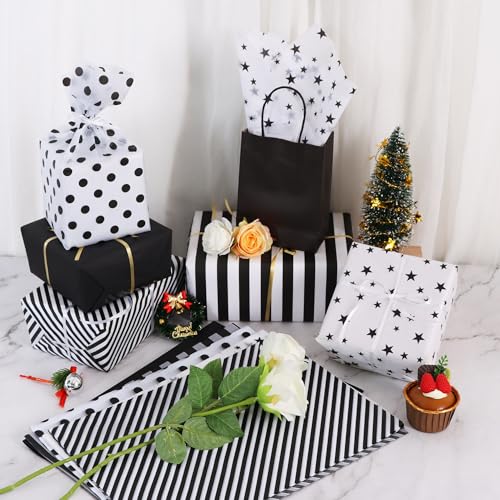 BEISHIDA 100 Sheets Black White Tissue Paper Bulk for Gift Wrapping Bags - color: 5bws100