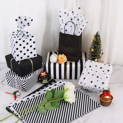 BEISHIDA 100 Sheets Black White Tissue Paper Bulk for Gift Wrapping Bags - color: 5bws100