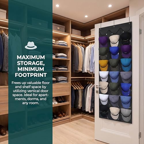 Baseball Cap Rack, Door-Mounted Cap Rack, Wall-Mounted Cap Rack, 24 Pockets, Polyester