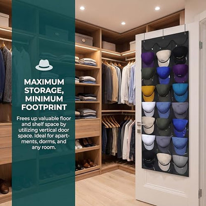 Baseball Cap Rack, Door-Mounted Cap Rack, Wall-Mounted Cap Rack, 24 Pockets, Polyester