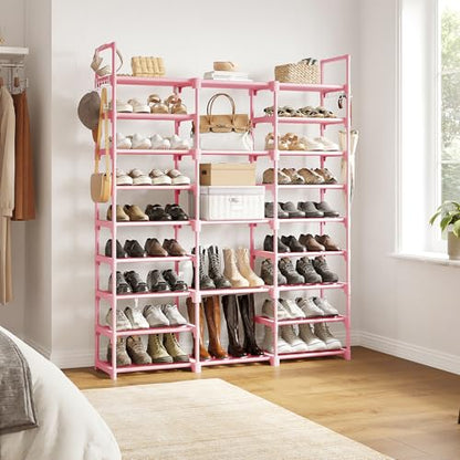 WOWLIVE 9 Tier 3-Column Shoe Rack, 50-55 Pairs Stackable Pink - color: Pink, size: 3 Row 9 Tier