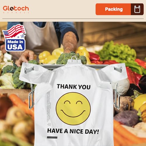 Glotoch 1000 Count Plastic Thank You T-shirt Bags Smile Face - color: White Smile