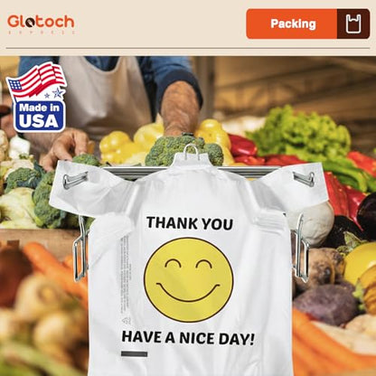 Glotoch 1000 Count Plastic Thank You T-shirt Bags Smile Face - color: White Smile