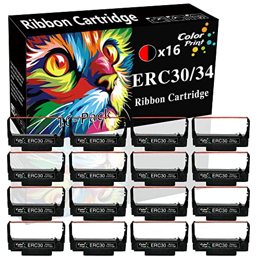16-Pack ERC30 ERC-30 ERC 30 34 38 B/R Compatible with Ribbon Cartridge for use in ERC30 ERC34 ERC38 M270 PM-300 (Black and Red, Pos Ribbon)