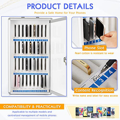 36 Slots Aluminum Alloy Cell Phone Locker, Phone Holder for Classroom - size: 36 Slots Transparent