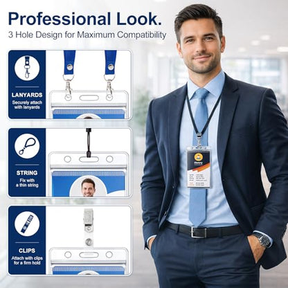 200 Pack Badge Holder, Plastic ID Badge Holder, Clear Waterproof ID Card Holder with Resealable Zip, 2.5" x 3.8" Vertical Name Tag Holder for Nurses and Office, Fits ID Card/Credit Card/Student Card