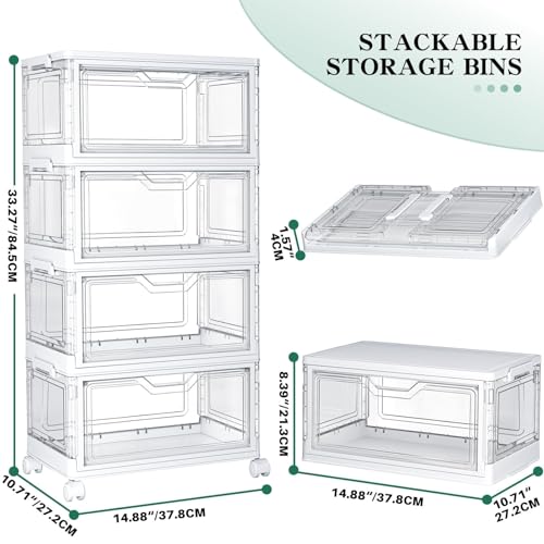 Kmiectse Clear Storage Bins with Lids - 4 Tier 23qt Plastic Stackable Bins - size: 23QT-4Pack&1Lid
