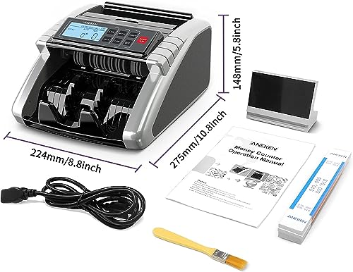Aneken Money Counter Machine with Value Count, Dollar, Euro UV/MG/IR/DD/DBL/HLF/CHN Counterfeit Bill Detectors，Add and Batch Modes, Cash Counter with LCD Display
