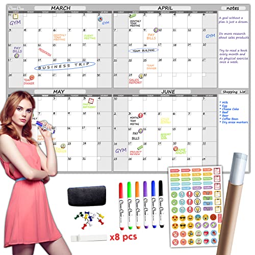 Large Dry Erase Wall Calendar - 36" x 52" Undated 4-Month Calendar for Home, Office, School - Reusable Jumbo Laminated Task Organizer