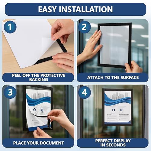 12 Pack Magnetic Sign Holder 8.5 x 11 with Adhesive Back - Magnetics Poster Frame & Magnetic Paper Holder - Reusable Adhesive Frames 8.5x11 - Magnet Frame for Wall Windows - Magnet Document Holders - color: 12 Black, size: 8.5x11 in