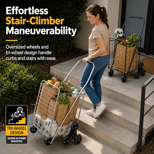 Wellmax 2-Pack Stair Climber Cart, Folding Grocery Cart for Stairs, XL & L - size: Large-Medium
