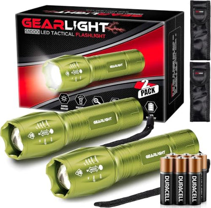 GearLight LED Flashlight High Lumens, Mini Tactical LED Flashlight 2 Pack, 5 Modes Zoomable Beam, Battery Powered for Camping, Hunting, Home & Emergency, Compact Small LED Flashlight (Green Yellow) - color: Green-Yellow