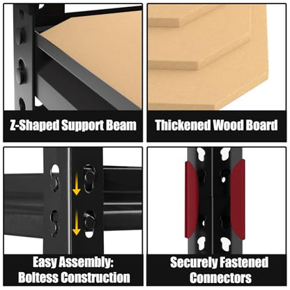 PrimeZone 5-Tier Garage Storage Shelves, Adjustable Metal Shelving, Black - size: 28"W x 12"D x 59"H